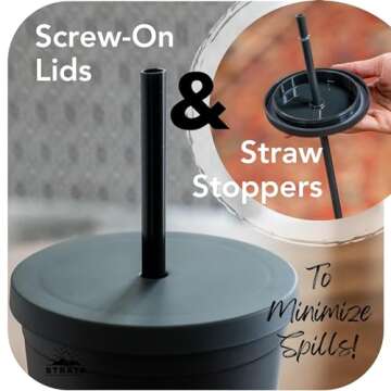 STRATA CUPS Classic Black Tumblers with Lids (4 pack) - 22oz Colored Acrylic Cups with Lids and Straws, Double Wall Matte Plastic Bulk Tumblers With FREE Straw Cleaner! Vinyl Customizable DIY Gifts