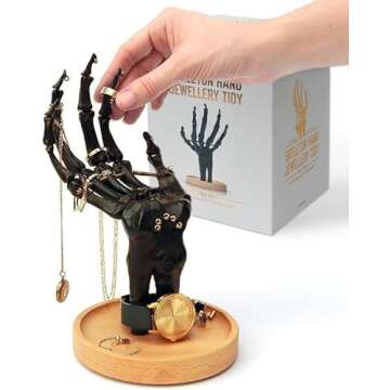 Suck UK | Skeleton Ring Holder | Gothic Jewellery Organiser & Gothic Jewellery Box | Halloween Stand Or Trinket Dish | Goth Home Decor & Goth Decor | Gifts For Women | Black