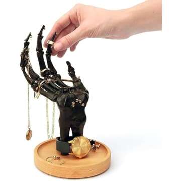 Suck UK | Skeleton Ring Holder | Gothic Jewellery Organiser & Gothic Jewellery Box | Halloween Stand Or Trinket Dish | Goth Home Decor & Goth Decor | Gifts For Women | Black