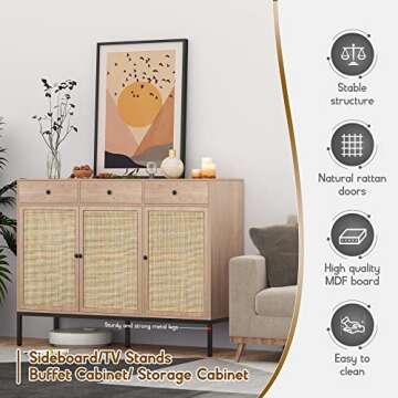 Chic Rattan Sideboard Cabinet with Ample Storage and Style
