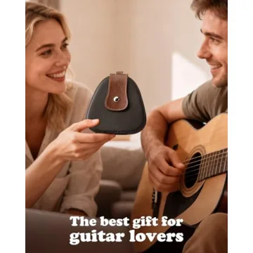 Guitar Picks Holder for Acoustic Electric Guitar Accessories, PU Leather Sleek Vintage Pick Bag with...