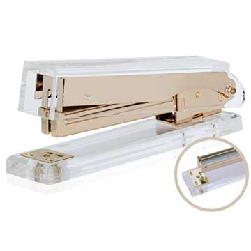 Desk Swag Acrylic Gold Stapler and Tape Dispenser Set: Modern High End Luxury Desk Accessories Set - Tape and Stapler