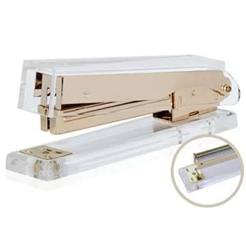 Desk Swag Acrylic Gold Stapler and Tape Dispenser Set: Modern High End Luxury Desk Accessories Set - Tape and Stapler