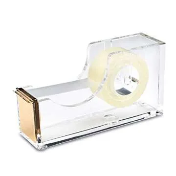 Desk Swag Acrylic Gold Stapler and Tape Dispenser Set: Modern High End Luxury Desk Accessories Set - Tape and Stapler