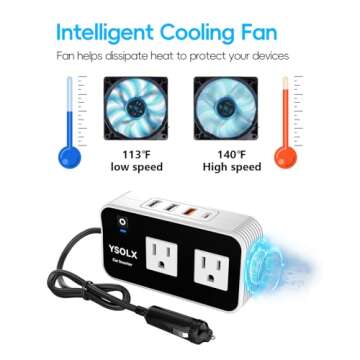 YSOLX 200W Car Power Inverter, DC 12V to 110V AC Inverter, Car Charɡer Adapter with 20W USB-C/USB-QC(18W)/4.8A Dual USB/Dual AC Outlet, Car Pluɡ Adapter Outlet for Laptop/Road Trip