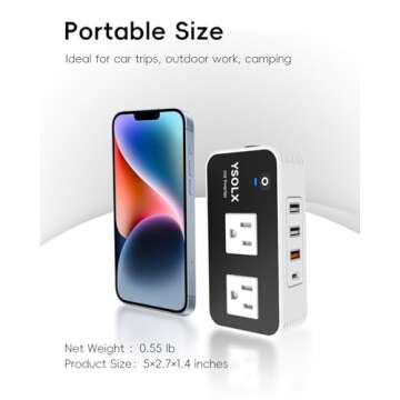 YSOLX 200W Car Power Inverter, DC 12V to 110V AC Inverter, Car Charɡer Adapter with 20W USB-C/USB-QC(18W)/4.8A Dual USB/Dual AC Outlet, Car Pluɡ Adapter Outlet for Laptop/Road Trip