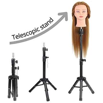 Wig Stand Tripod Mannequin Head Stand Metal Adjustable Heavy Duty Wig Head Stand for Canvas Block He...
