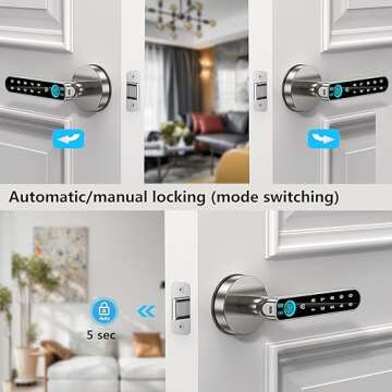 Fingerprint Door Lock-Smart Door knob,biometric Door Lock，with passcode keypad keyless Entry Door Handle，for Bedroom Home Hotel Office Apartment (Silver with APP)