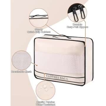 Ougrand 9 Set Packing Cubes Luggage Packing Organizers for Travel Accessories Space Saving Travel Bags for Carry On, Lightweight Mesh Zipper, Clothes, Shoes, Laundry and Shoe Bag, Suitcases (Cream)