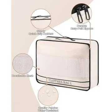 Ougrand 9 Set Packing Cubes Luggage Packing Organizers for Travel Accessories Space Saving Travel Bags for Carry On, Lightweight Mesh Zipper, Clothes, Shoes, Laundry and Shoe Bag, Suitcases (Cream)