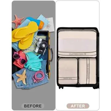 Ougrand 9 Set Packing Cubes Luggage Packing Organizers for Travel Accessories Space Saving Travel Bags for Carry On, Lightweight Mesh Zipper, Clothes, Shoes, Laundry and Shoe Bag, Suitcases (Cream)