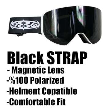 986 SKI AND SNOWBOARD GOGGLES (BLACK STRAP), PRODUCTIONS, ANTI-FOG, MAGNETIC LENS, ONE SIZE FITS ALL, TRENDY/STYLISH, COMFY FIT, SLEEK DESIGN, 100% Polarized Goggles, AFFORDABLE PRICE,
