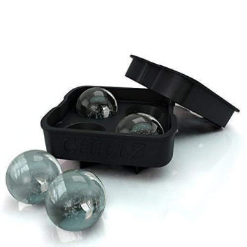 Chillz Ice Ball Maker Mold - Black Flexible Silicone Ice Tray - Molds 4 X 4.5cm Round Ice Ball Spheres