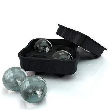 Chillz Ice Ball Maker Mold - Black Flexible Silicone Ice Tray - Molds 4 X 4.5cm Round Ice Ball Spheres