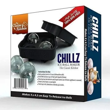 Chillz Ice Ball Maker Mold - Black Flexible Silicone Ice Tray - Molds 4 X 4.5cm Round Ice Ball Spheres