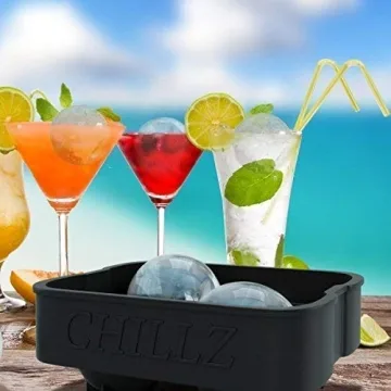 Chillz Ice Ball Maker Mold - Black Flexible Silicone Ice Tray - Molds 4 X 4.5cm Round Ice Ball Spheres