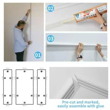 Art3d Pre-Cut Wall Molding Set of 3 pcs, Ready-to-Assemble Wainscoting Panels for Interior Wall Décor Living Room Bedroom Accent Wall - Installed with Glue, 3 Frames