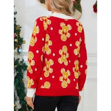 VENTELAN Classic Cardigan Ugly Christmas Sweaters for Women V Neck Button Down Sweater with Fun Patt...