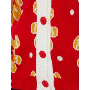 VENTELAN Classic Cardigan Ugly Christmas Sweaters for Women V Neck Button Down Sweater with Fun Patterns and Animals,L Red