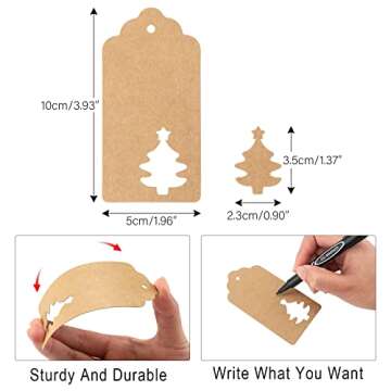 G2PLUS Christmas Gift Tags with String, 100PCS Kraft Paper Christmas Gift Tags, Hollow Christmas Tre...
