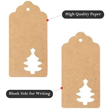 G2PLUS Christmas Gift Tags with String, 100PCS Kraft Paper Christmas Gift Tags, Hollow Christmas Tree Gift Tags, Xmas Present Hanging Name Tags for Christmas, Gift Wrapping, Party Decor (2'' x 4'')