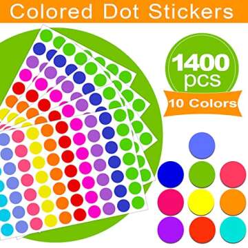 1400 PCS Color Coding Labels Circle Dot Stickers,Round Color Coding Labels Sticky Dots Labels Stickers 10 Color Style Colored Dot Stickers for Toddlers Office Student Classroom Papers