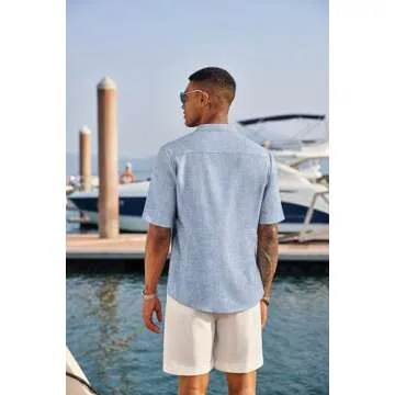 COOFANDY Men's Linen Henley Shirts Summer Beach Short Sleeve Loose Fit T Shirt Button Up Lightweight Casual Tee