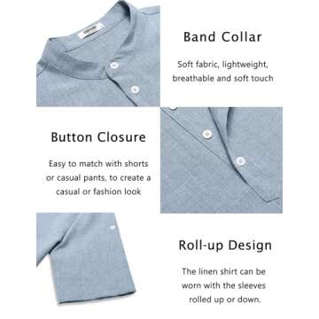 COOFANDY Men's Linen Henley Shirts Summer Beach Short Sleeve Loose Fit T Shirt Button Up Lightweight Casual Tee
