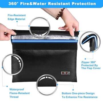 Fireproof Document Bag - with 5200°F Heat Insulated, Waterproof Fireproof Bag with Zipper, 8 Layers of Functional Materials, Fireproof Money Bag for Cash/Documents/Valuables, Fire bag 11"x7.7"