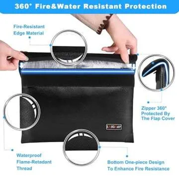 Fireproof Document Bag - with 5200°F Heat Insulated, Waterproof Fireproof Bag with Zipper, 8 Layers of Functional Materials, Fireproof Money Bag for Cash/Documents/Valuables, Fire bag 11"x7.7"
