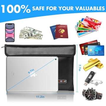 Fireproof Document Bag - with 5200°F Heat Insulated, Waterproof Fireproof Bag with Zipper, 8 Layers of Functional Materials, Fireproof Money Bag for Cash/Documents/Valuables, Fire bag 11"x7.7"