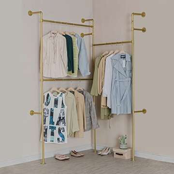 EDCB Modern Simple Industrial Pipe Double Hanging Rods Clothing Rack - Gold 93.7X84inch