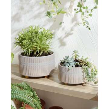 LE TAUCI Succulent Pots, 6.5+8 Inch Ceramic Indoor Plant Pot with Drainage Hole, Modern Round Decora...