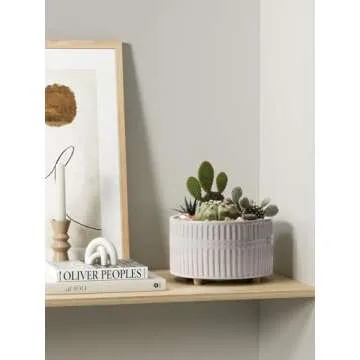 LE TAUCI Succulent Pots, 6.5+8 Inch Ceramic Indoor Plant Pot with Drainage Hole, Modern Round Decorative Flower Pot, Set of 2, Reactive Glaze Star White