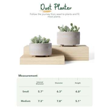 LE TAUCI Succulent Pots, 6.5+8 Inch Ceramic Indoor Plant Pot with Drainage Hole, Modern Round Decorative Flower Pot, Set of 2, Reactive Glaze Star White