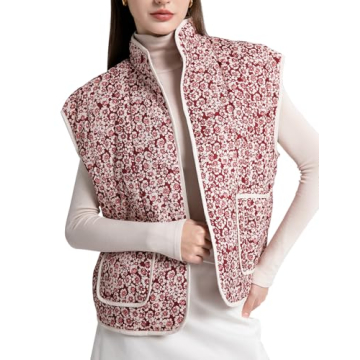 Flygo Floral Quilted Puffer Vest Women Sleeveless Cropped Vest Lightweight Printed Cap Sleeve Padded...