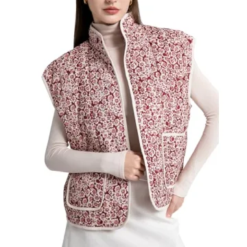 Stylish Flygo Floral Quilted Puffer Vest for Women Lightweight & Trendy