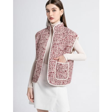 Flygo Floral Quilted Puffer Vest for Women Stylish and Lightweight