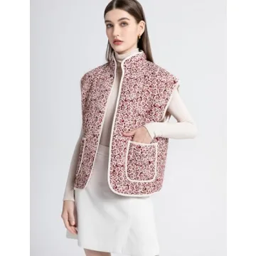 Flygo Floral Quilted Puffer Vest for Women Stylish and Lightweight