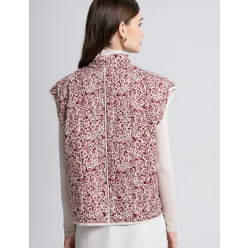 Flygo Floral Quilted Puffer Vest for Women Stylish and Lightweight