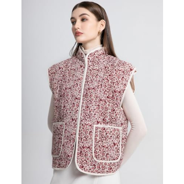 Flygo Floral Quilted Puffer Vest for Women Stylish and Lightweight
