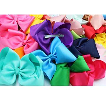 16Pcs 8 Inch Hair Bows Girls Large Big Boutique Grosgrain Ribbon Hair Bows Alligator Hair Clips Hair Accessories For Baby Girls Toddlers Kids Children Teens