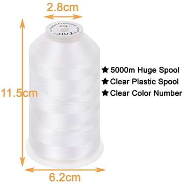 New brothread - Single Huge Spool 5000M Each Polyester Embroidery Machine Thread 40WT for Commercial...