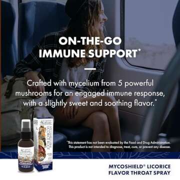 Host Defense MycoShield Throat Spray - Immune Health Support - Dietary Mushroom Supplement with Chaga, Reishi, Turkey Tail & More - On-The-Go Immune Support - Licorice Root, 1 fl oz (71 Servings)*