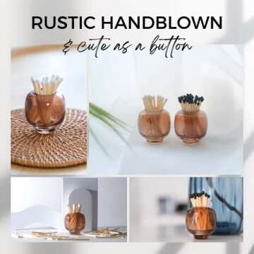 Glass Match Cloche - Matches Included | Cloche Match Holder with Striker | Matches in a Jar | 60 Matches for Candles (60 White Decorative Matches)