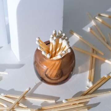 Glass Match Cloche - Matches Included | Cloche Match Holder with Striker | Matches in a Jar | 60 Matches for Candles (60 White Decorative Matches)