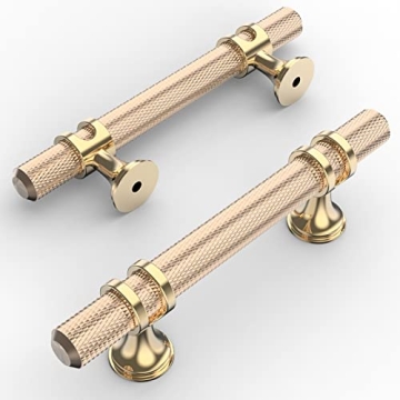 Amerdeco 10 Pack Knurled Gold Cabinet Pulls, Stylish Durable Handles for Any Furniture