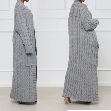 DIVOSEKY Stylish Cable Knit Plus Size Yellow Cardigan