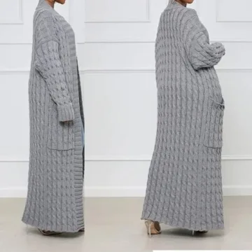 DIVOSEKY Stylish Cable Knit Plus Size Yellow Cardigan