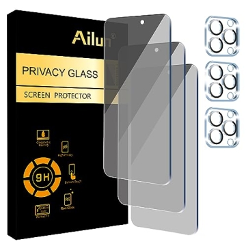 Ailun 3-Pack Privacy Screen & Camera Lens Protectors for iPhone 15 Pro Max
